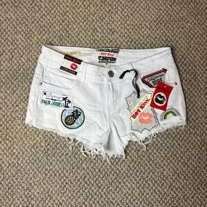 INSANE vintage y2k low rise white patchwork denim mini shorts
